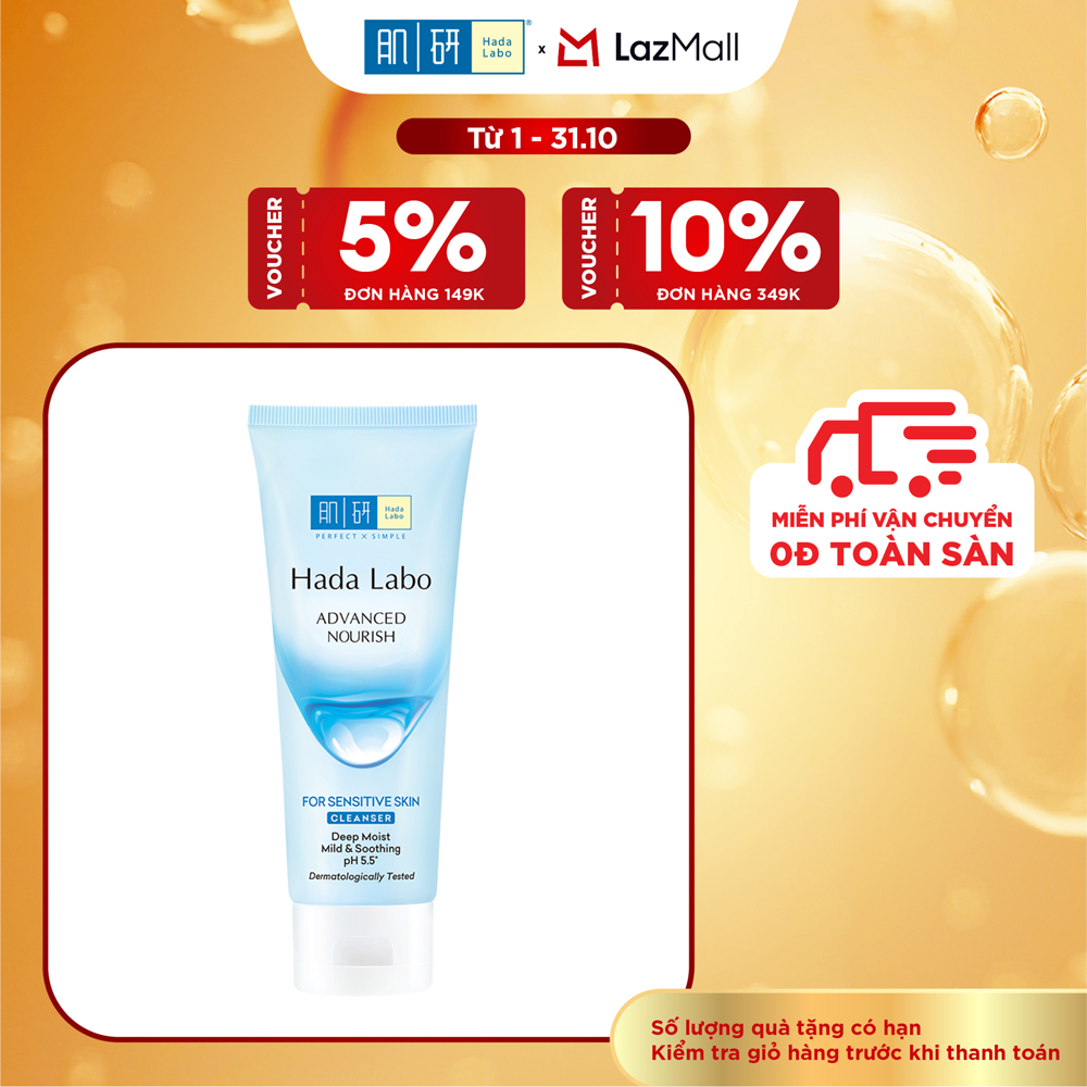 Sữa rửa mặt dưỡng ẩm dạng gel cho da nhạy cảm Hada Labo Advanced Nourish For Sensitive Skin Cleanser 80g