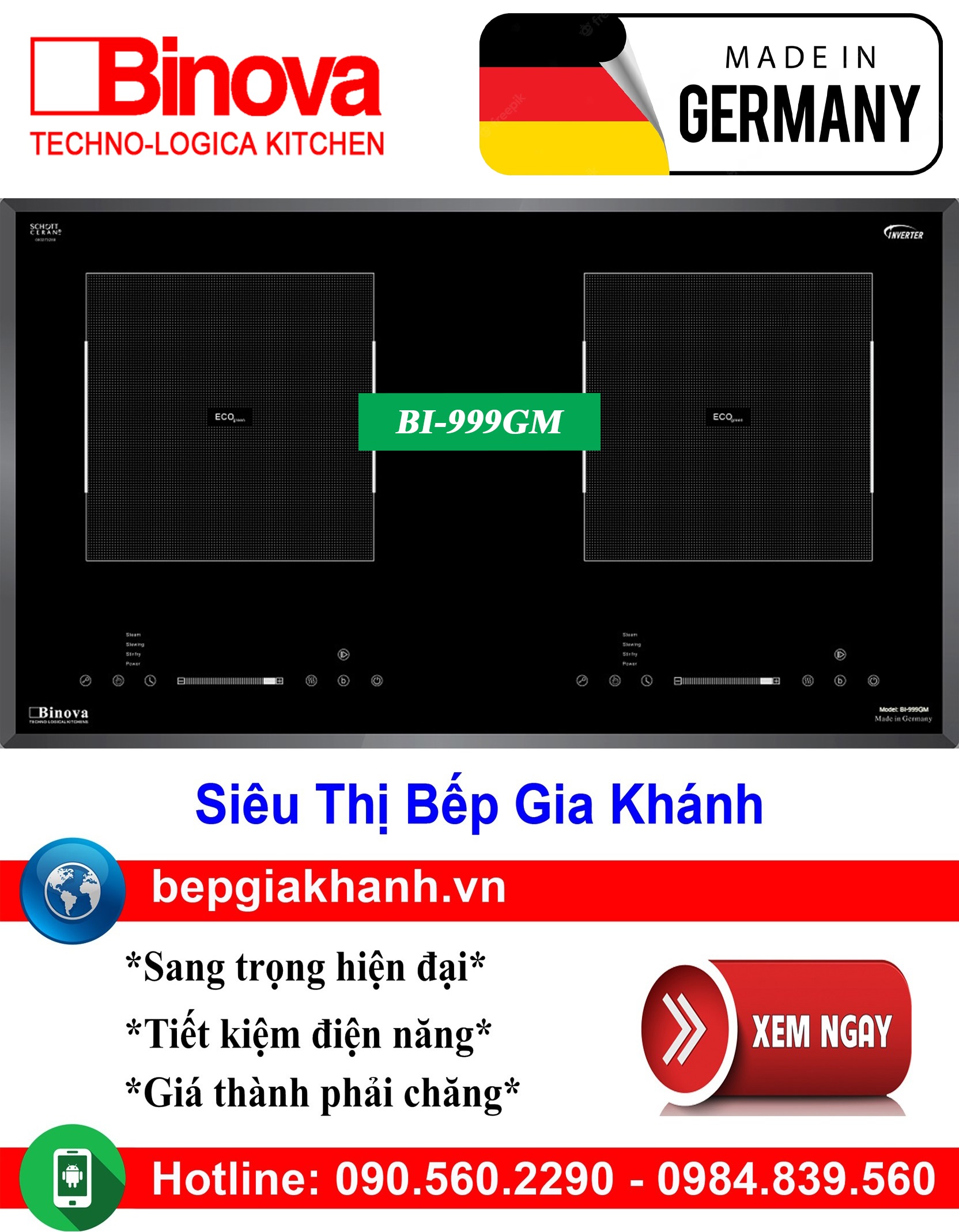 [HCM]Bếp từ đôi Binova BI-999GM nhập khẩu Đức, bếp từ, bếp điện từ, bếp từ đôi, bếp điện từ đôi, bếp từ giá rẻ, bếp điện từ giá rẻ, bếp từ đơn, bep tu don, bep tu