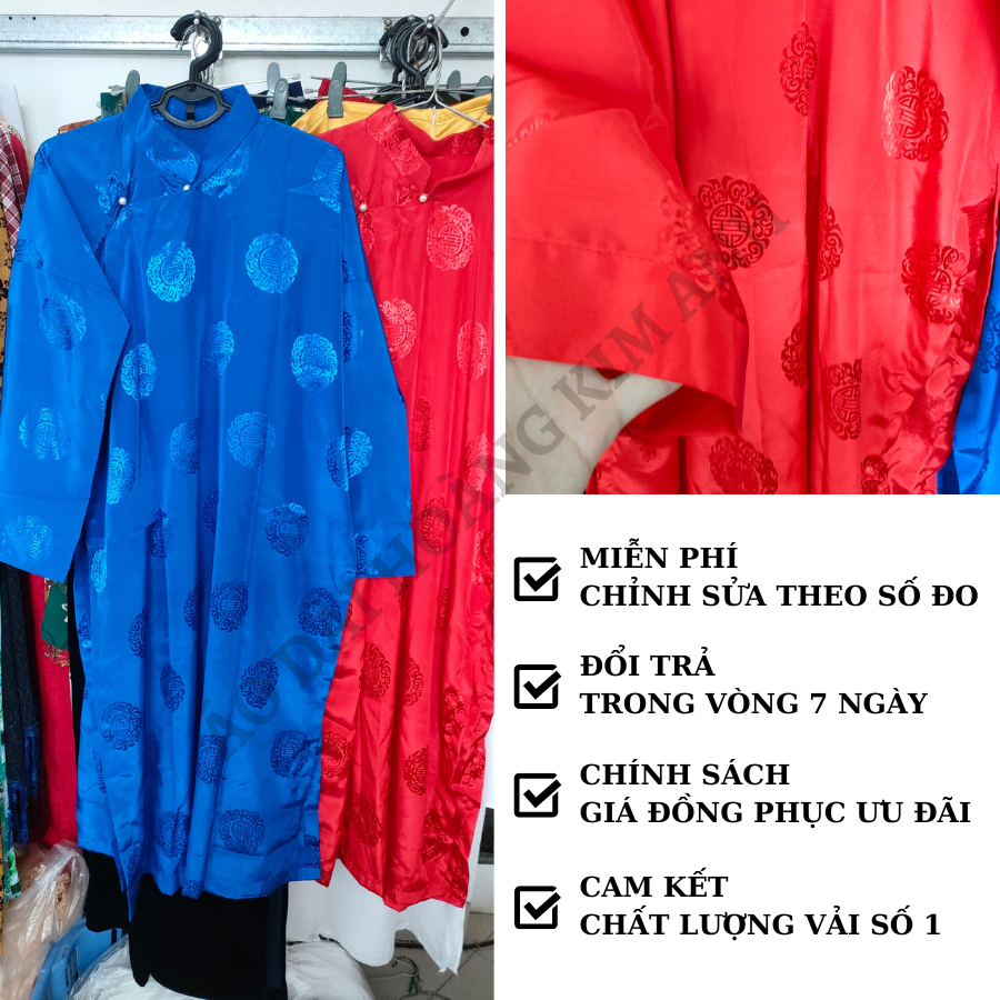 Áo dài nam truyền thống lụa vân hoa chìm Thái Tuấn kèm mấn đội đầu, Áo dài khăn đóng mừng thọ thầy đồ biểu diễn văn nghệ