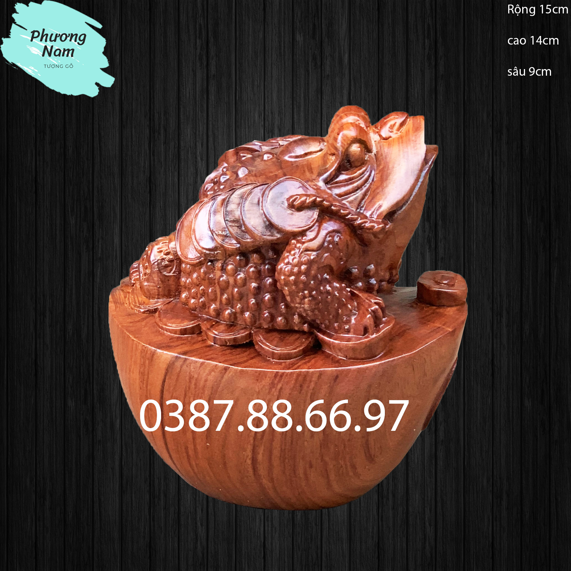 Tượng gỗ thiềm thừ cóc tài lộc kích thước được làm bằng gỗ hương