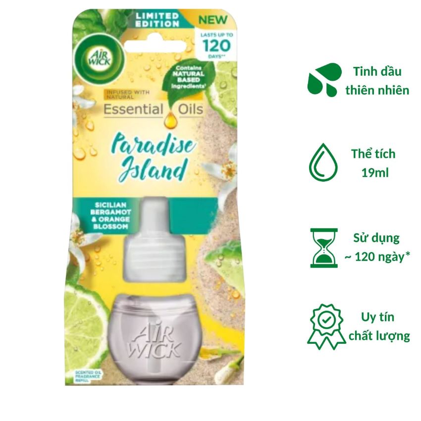 Chai tinh dầu cắm điện Air Wick Refill AWK2359 Sicilian Bergamot & Orange Bloossom 19ml (Hương hoa cam), sử dụng điện 220V, làm thơm không gian nhanh chóng
