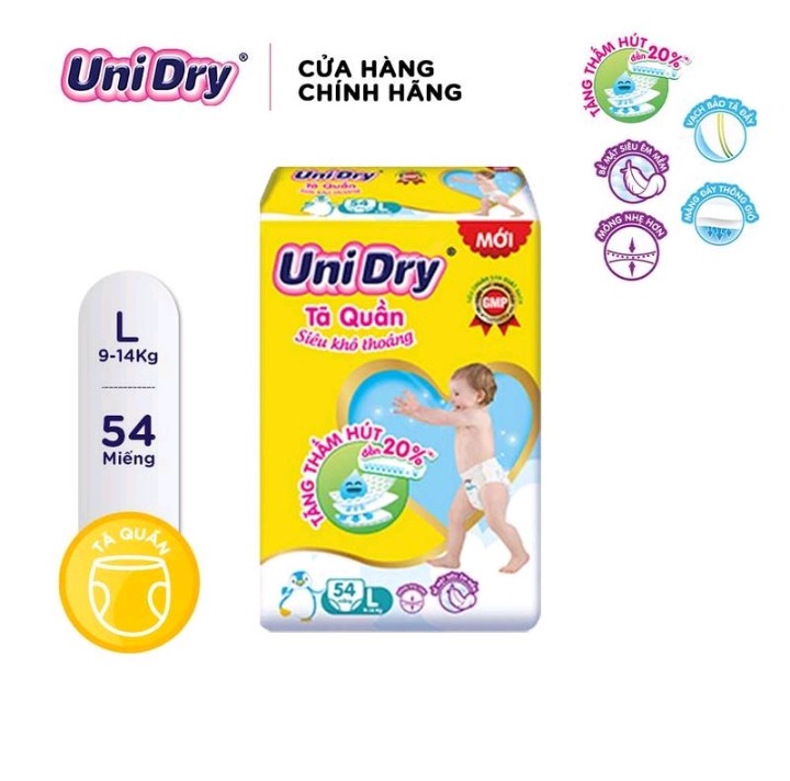 Tă quần Unidry size L54 miếng dùng cho trẻ từ 9-14kg