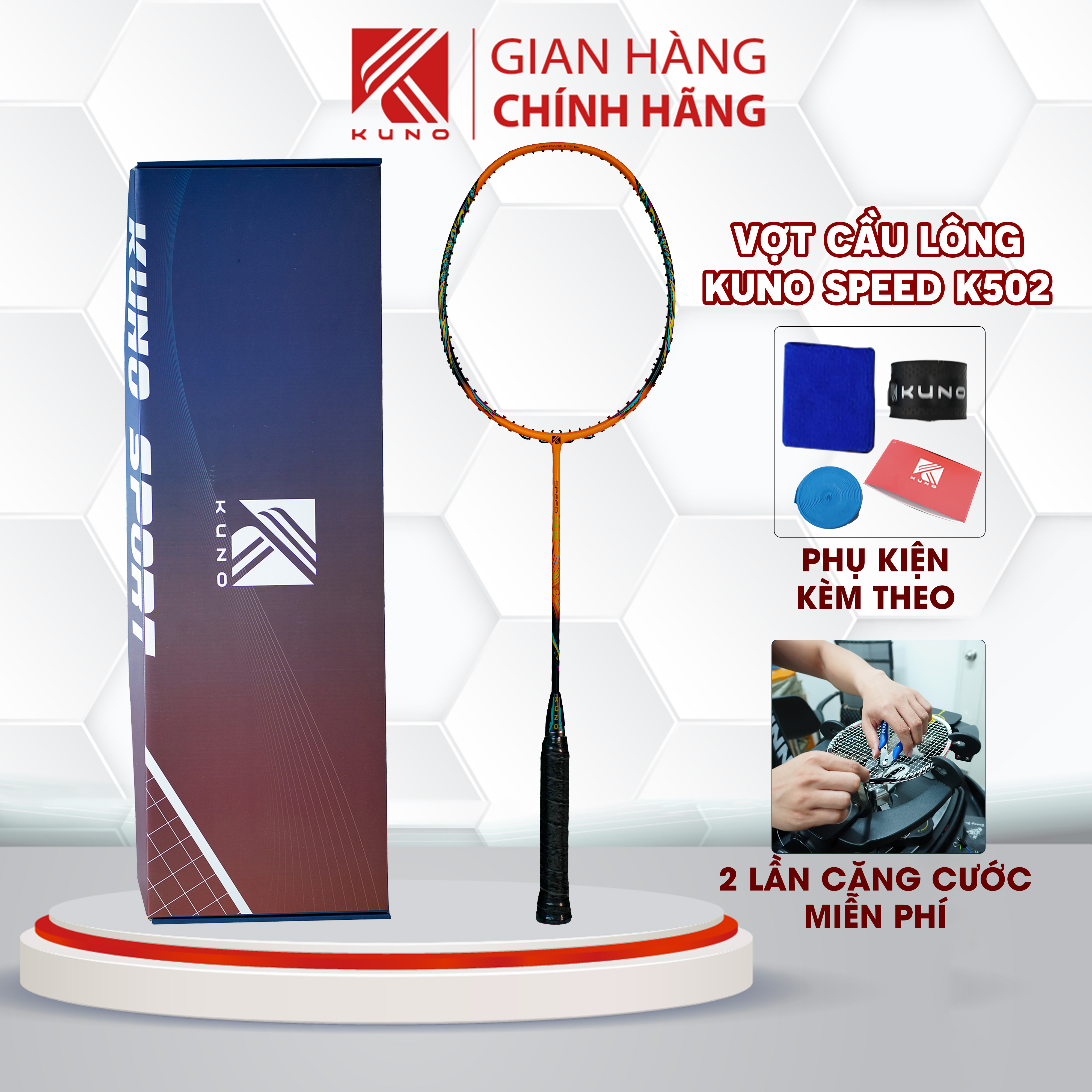 Vợt cầu lông kuno speed k502 chính hãng, chất liệu carbon 4u đã đan lưới, chuyên công