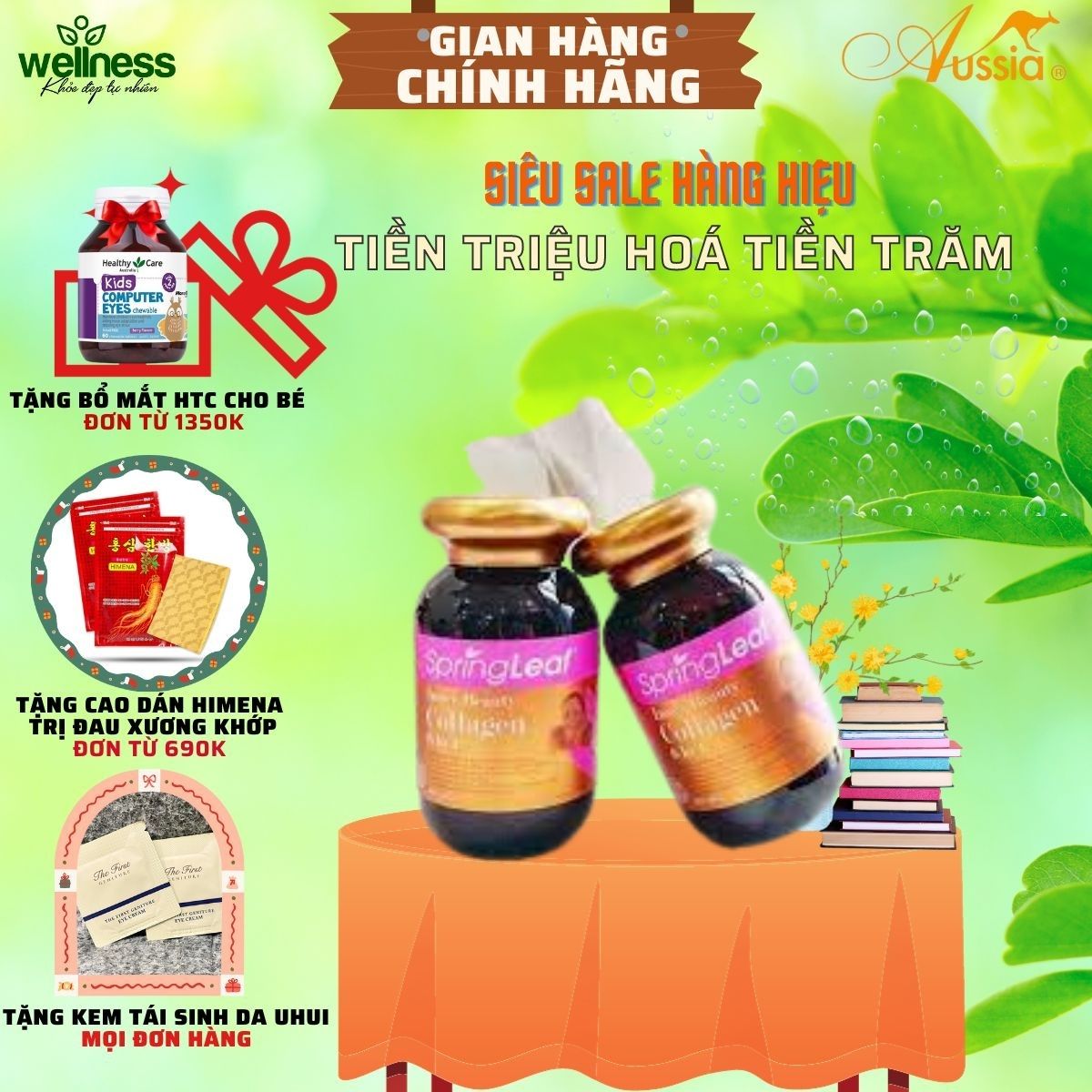 Viên uống collagen 6 in 1 spring leaf inner beauty của úc 180 viên
