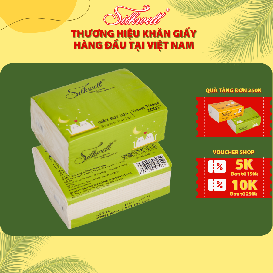 Giấy ăn gấu trúc Silkwell 100 tờ 3 lớp du lịch tiện dụng, khăn giấy rút không tẩy trắng