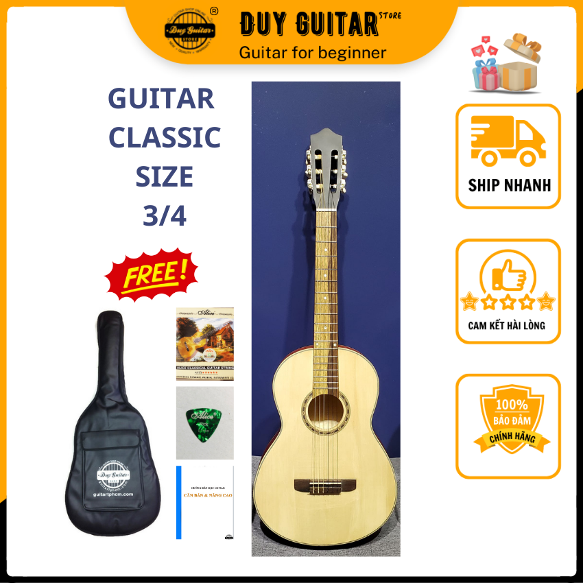 Đàn guitar classic mini DVE70CTY size 3/4 rẻ vô đối dành cho trẻ em -Tặng giáo trình, bao da phụ kiện Duy Guitar Store