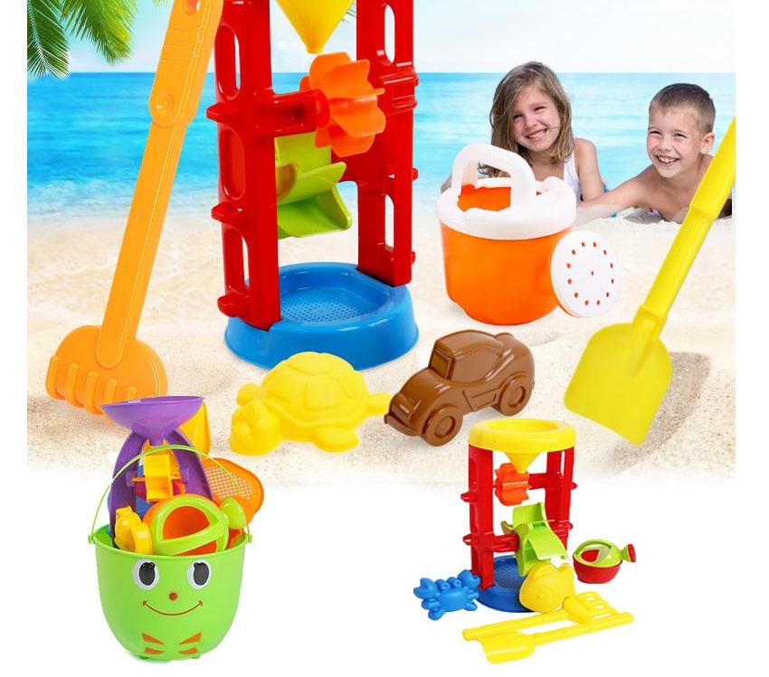 Xô đi biển. bộ đồ chơi với cát khi đi biển có guồng quay.