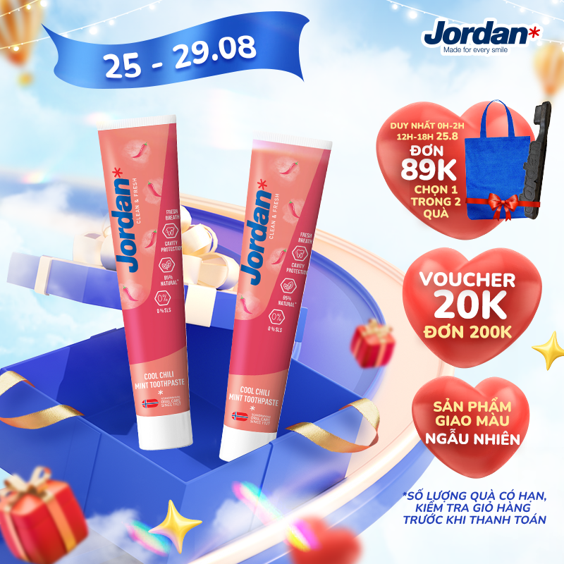 Kem đánh răng người lớn vị bạc hà và ớt Jordan Clean & Fresh Cool - 75g