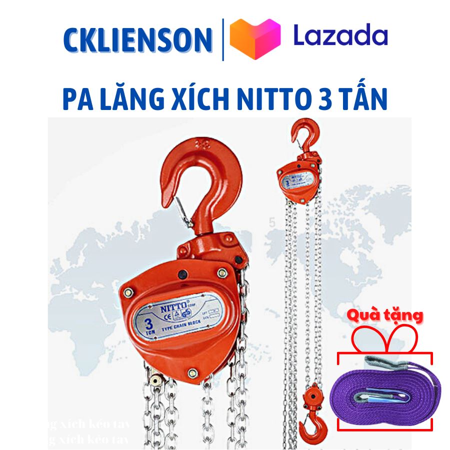 Pa lăng xích kéo tay 3 tấn hiệu Nitto, ba lăng xích kéo tay 3 tấn xích dài dài 3 mét - 5 mét sản xuất theo tiêu chuẩn Japan - Cơ Khí Liên Sơn