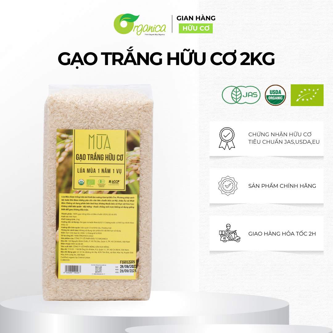 Gạo trắng hữu cơ Mùa 2Kg