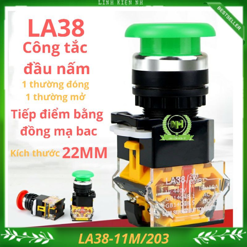 Công tắc đầu nấm nhấn nhả nhấn giữ phi 22mm la38-11m/ms