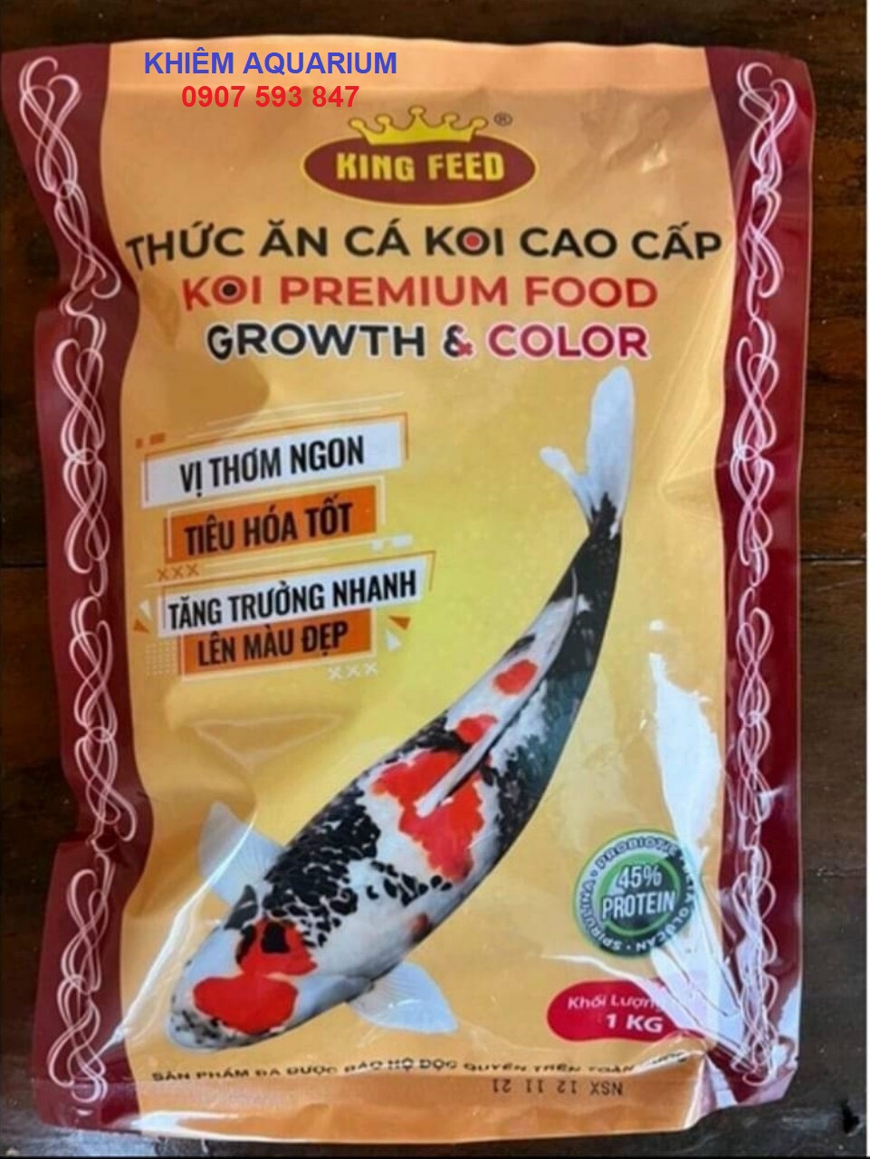 Cám cá koi king feed growth 45% đạm túi 1000gram - thức ăn giúp tăng trưởng, tăng màu, lớn nhanh cho cá koi