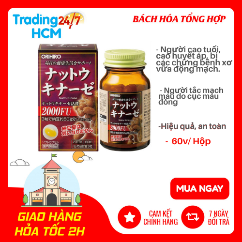 Viên uống Natto Kinase Orihiro ngăn ngừa tai biến, chống đột quỵ 60 viên nội địa Nhật Bản