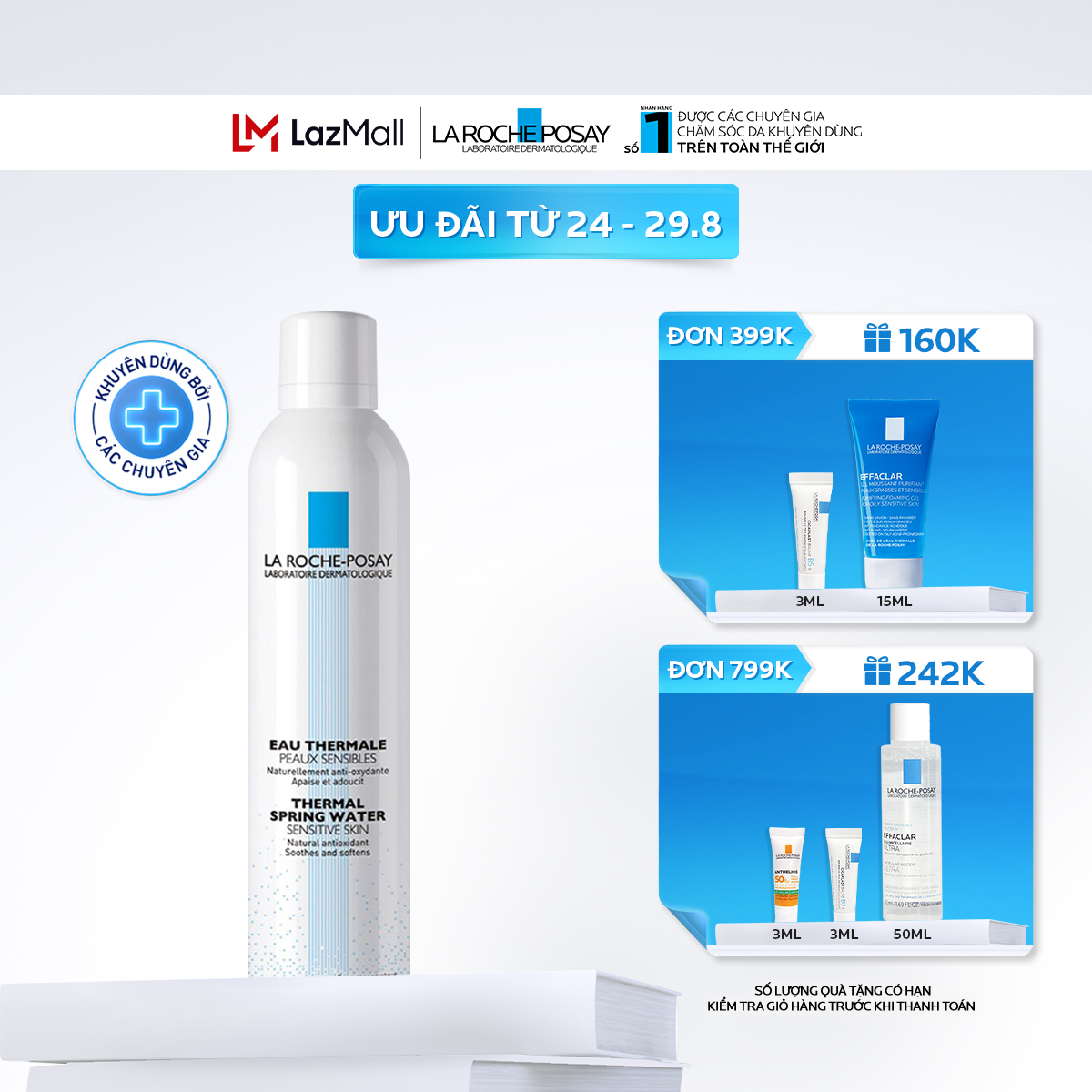 Nước xịt khoáng làm sạch và làm dịu cho da nhạy cảm La Roche-Posay Thermal Spring Water 300ml