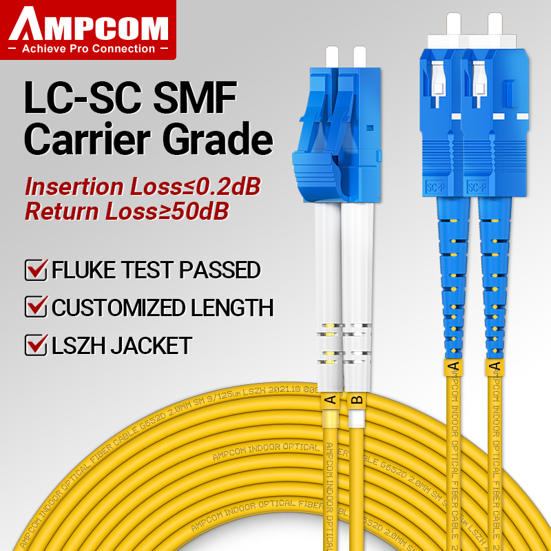Ampcom dây cáp quang đầu lc ra đầu sc upc, chế độ đơn đôi đơn chế độ đơn smf 9/125μm không nhạy cảm với uốn cong dây cáp quang 2.0mm