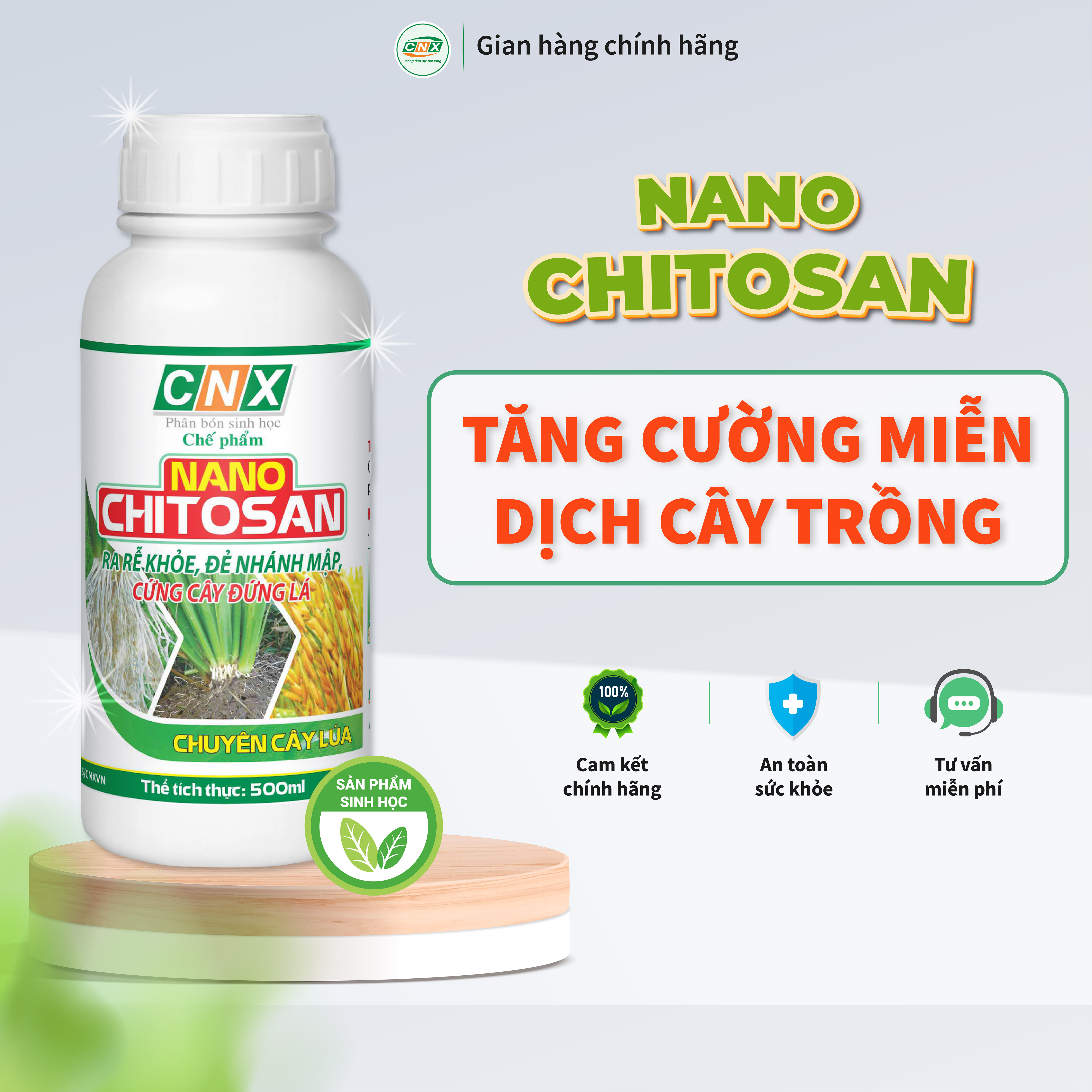 Chế phẩm sinh học nano chitosan điều hòa sinh trưởng, ra rễ khỏe, đẻ nhánh nhanh, tăng cường miễn dịch - cnx 500ml