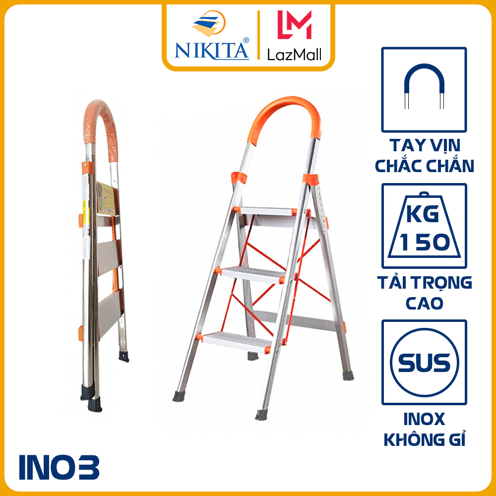 Thang ghế inox gia đình 3 bậc nikita nkt-in03 - hàng chính hãng