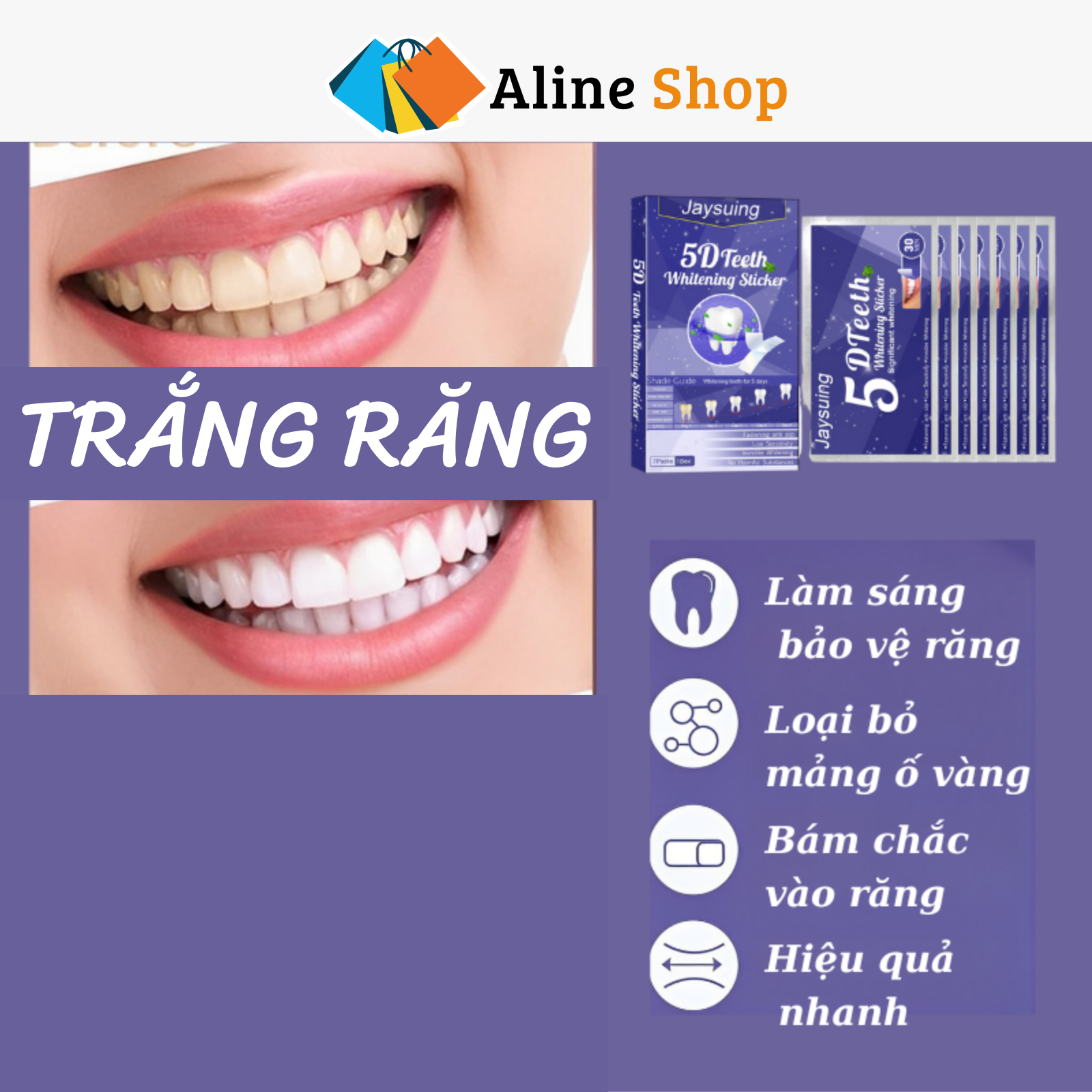 Miếng dán trắng răng chỉ 30 phút 5d teeth whitening stiker