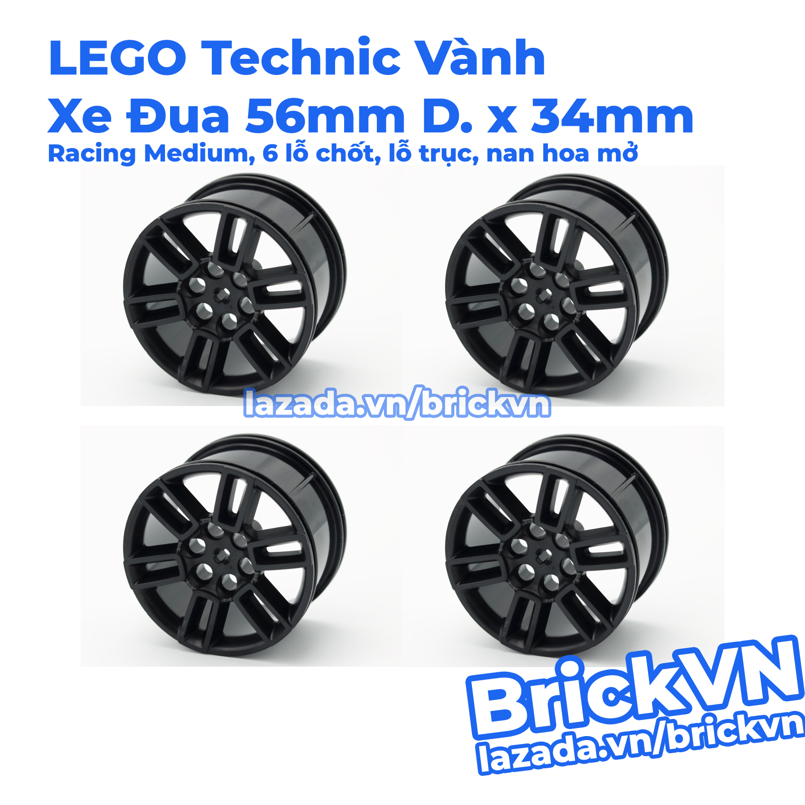 Lego technic vành xe 56x34mm màu đen với 6 lỗ chốt & lỗ trục id 6257076 49294
