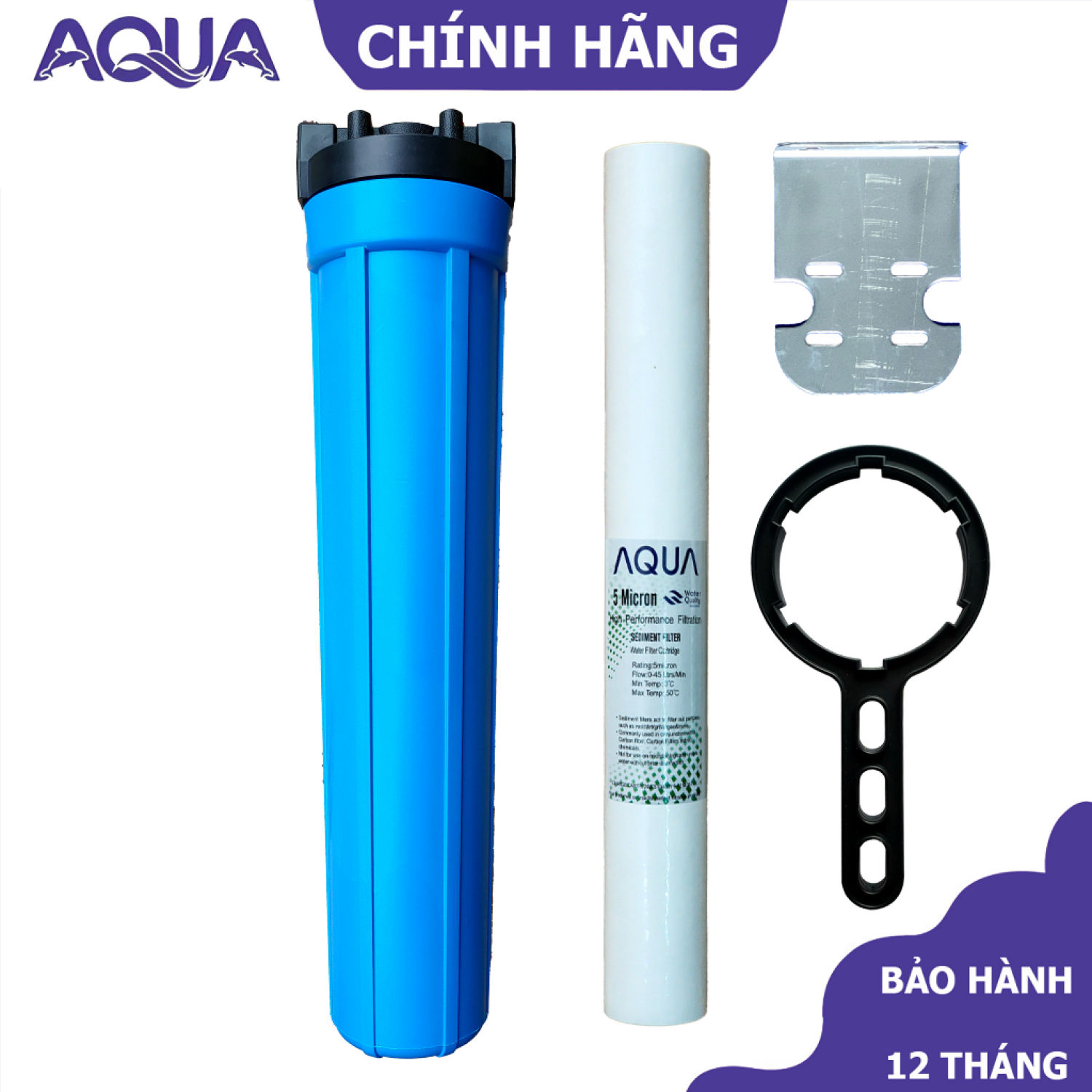 Cốc lọc nước thô 20 inch ren 27 - Lọc đầu nguồn, lọc cặn bẩn - Kèm lõi và phụ kiện
