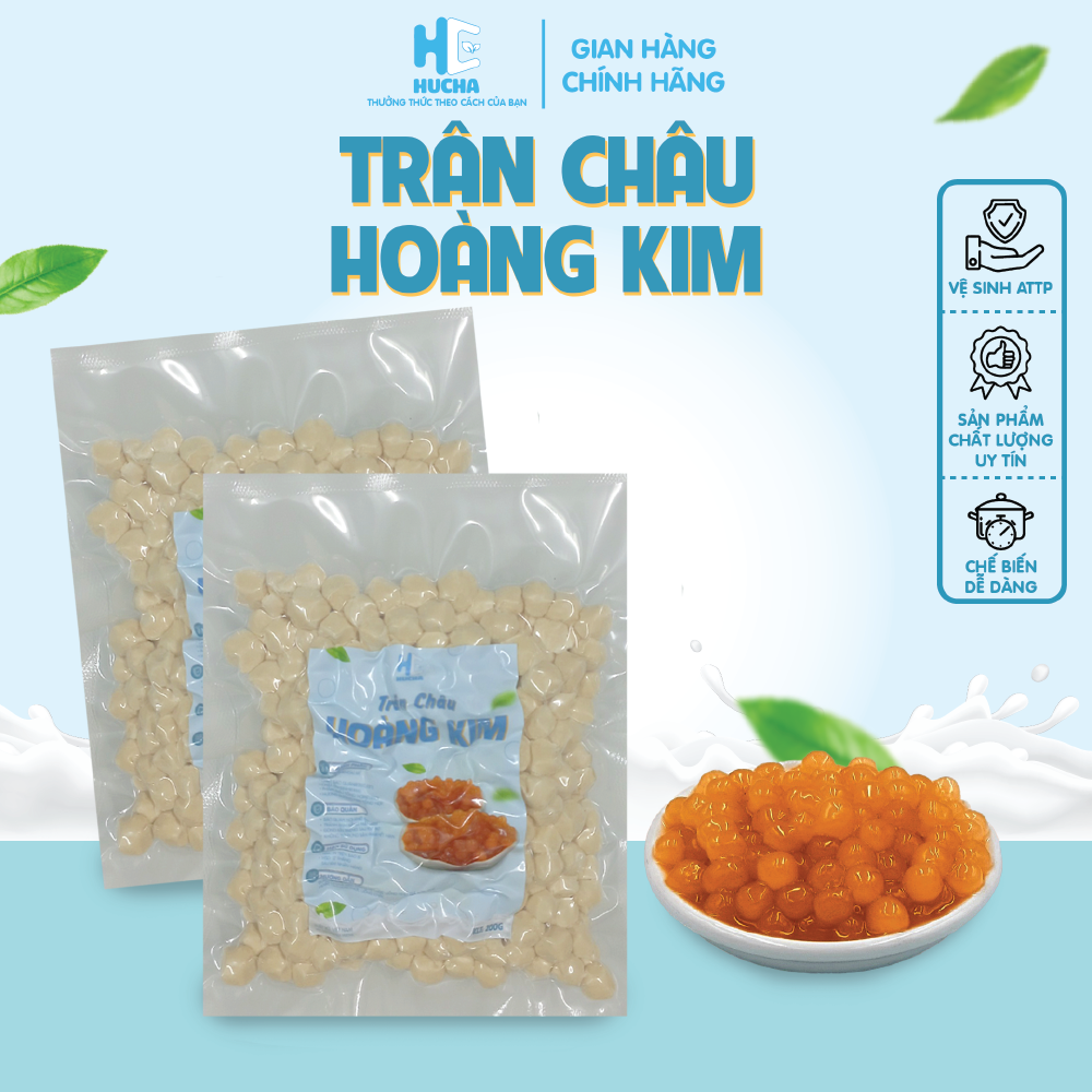 Trân châu hoàng kim gói 200g siêu dẻo dai thơm ngon làm trà sữa trân châu thái xanh thái đỏ - nguyên liệu Hucha