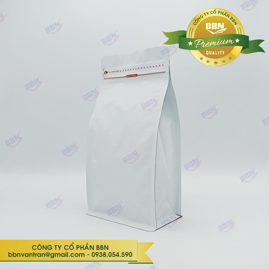 Túi đáy bằng pocket zipper Trắng 13x26,5cm - bộ 100 túi, đựng 500g bột cafe, cacao