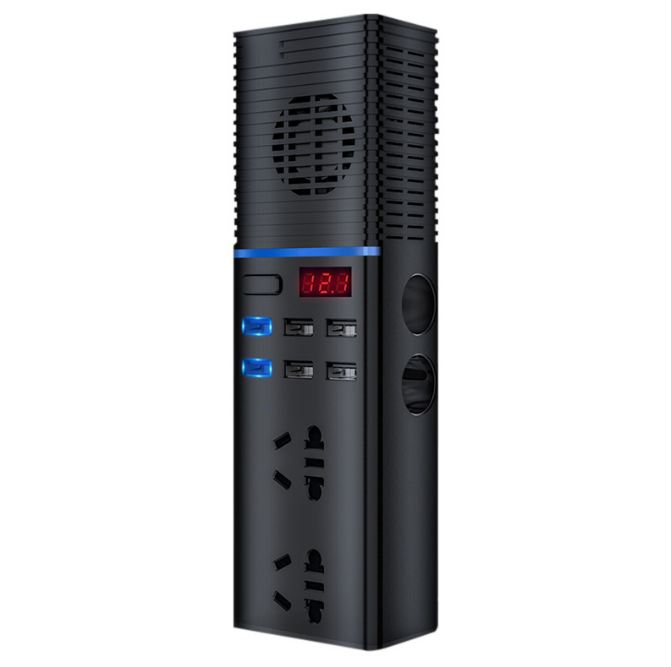 Bộ chuyển nguồn 12v sang 220v 6chân cắm usb, 2 cổng sạc nhanh,2 đầu tẩu