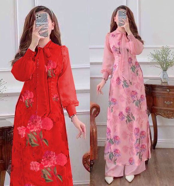 [HCM]Áo dài tiểu thư cột nơ cách điệu AD24 áo kèm quần voan cạp chun co giãn theo vòng bụng voan hoa cao cấp mềm mát dễ chịu không xù không ra màu form dáng chuẩn đẹp phù hợp mặc tiệc du xuân lễ tết