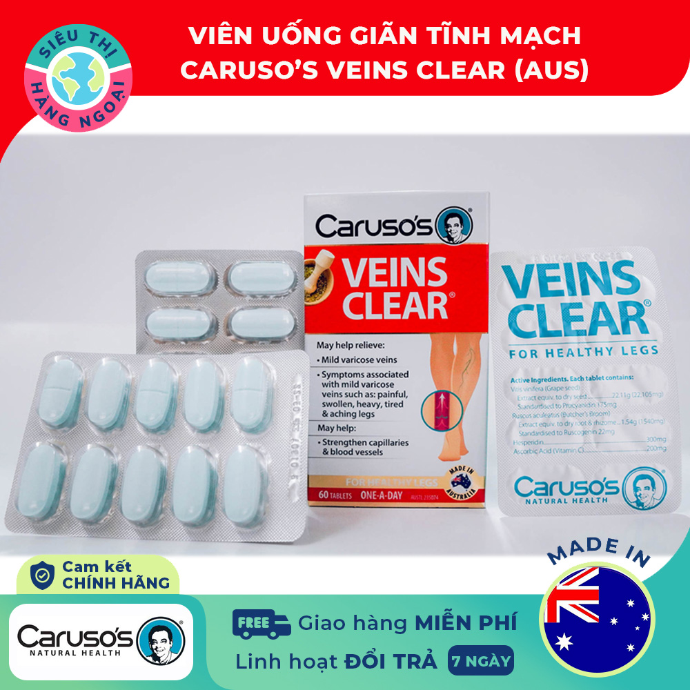 Viên giãn tĩnh mạch Caruso’s Veins Clear Hộp 60 Viên Made in Australia[Giúp tĩnh mạch khỏe mạnh; Nâng cao sức khỏe và chức năng mao mạch] (được bán bởi Siêu Thị Hàng Ngoại)