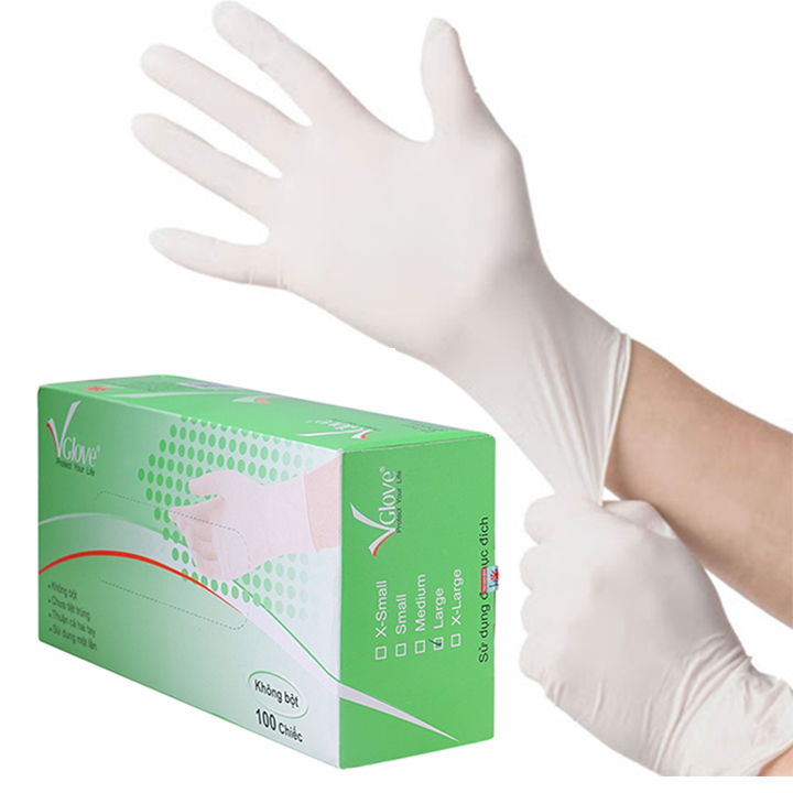 Găng Tay Cao Su Y Tế VGlove Không Bột (Chlorine) Xuất khẩu - Hộp 100 Cái