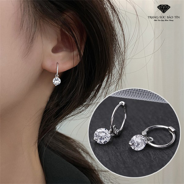 Khuyên tai nữ khóa tròn đá pha lê trắng bạc s925 cao cấp - thương hiệu bảo tín