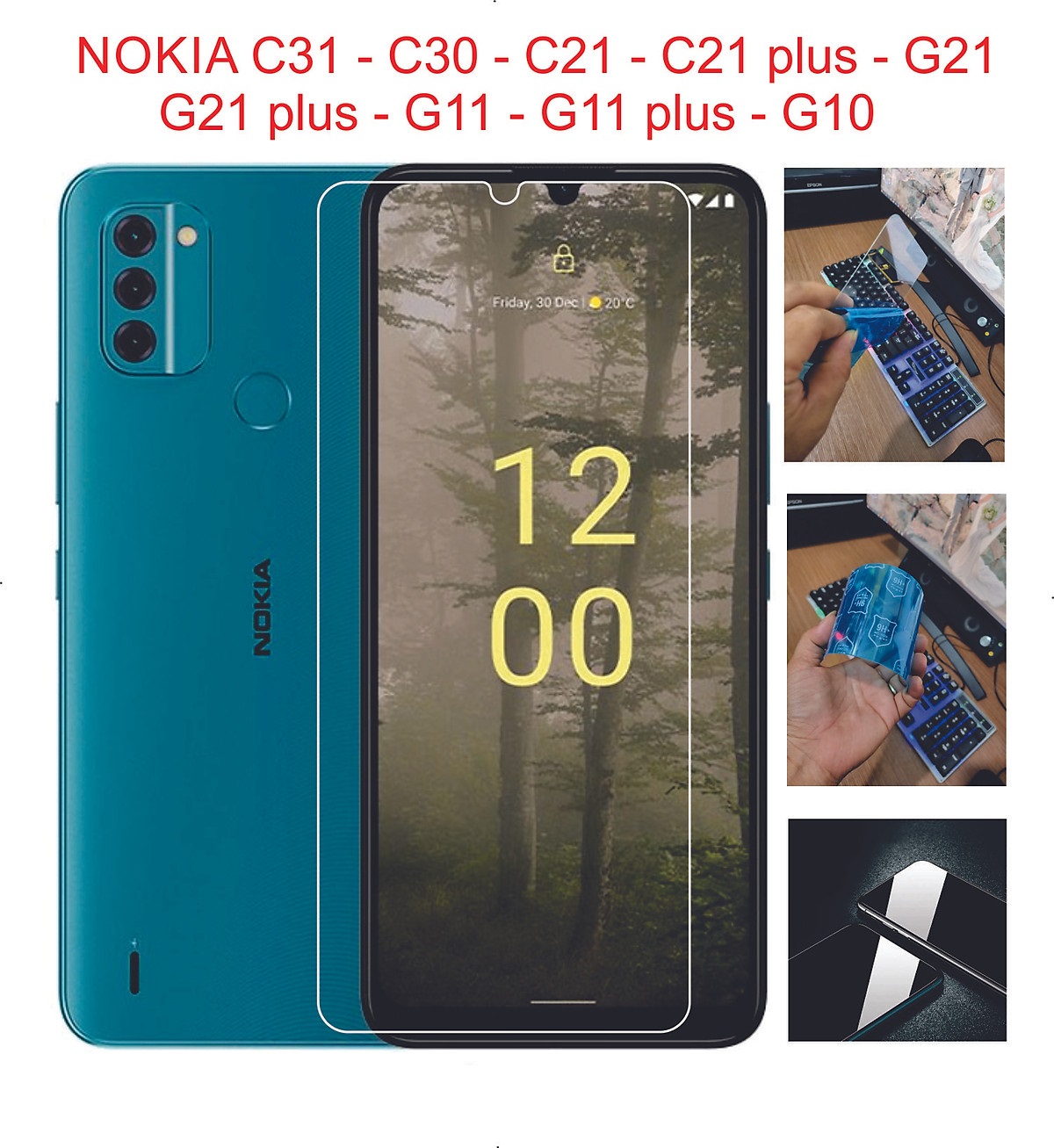 Kính cường lực nokia c31/c30/c21/ c21 plus trong suốt không full glass 9h