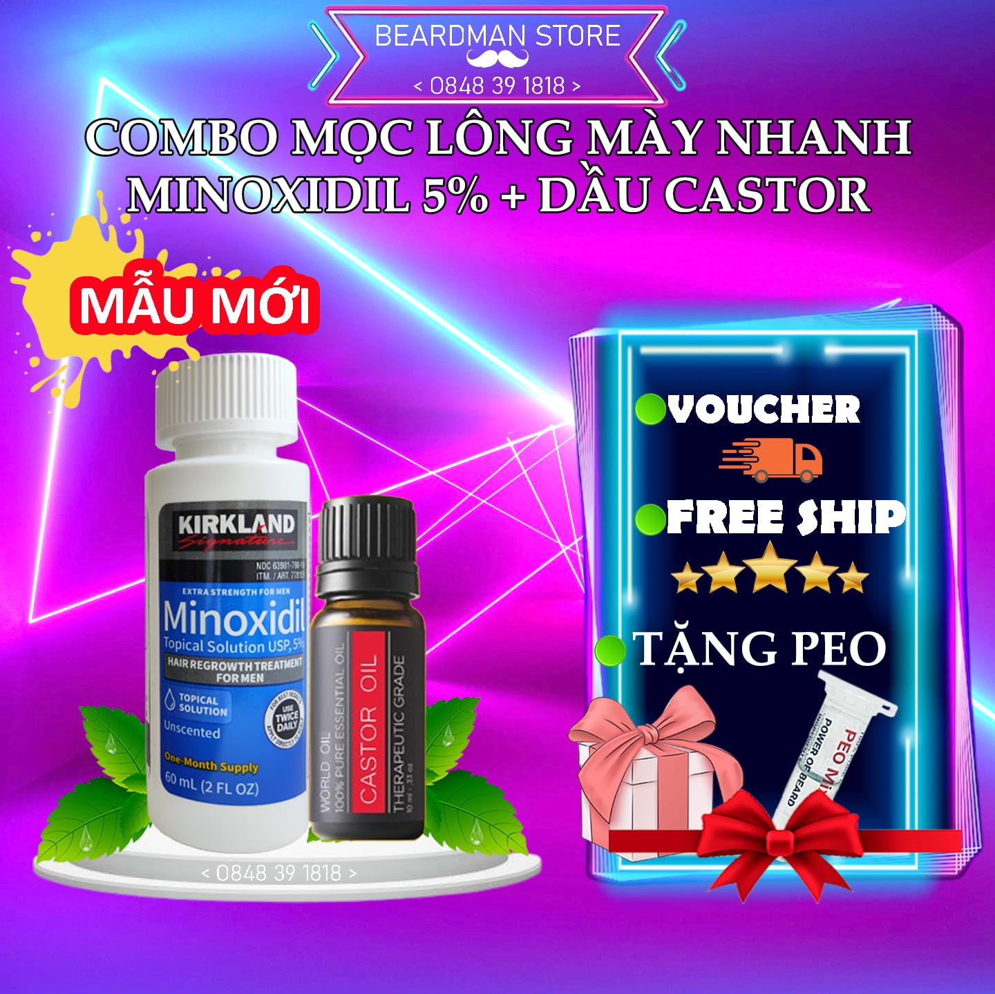 Minoxidil 5% mọc lông mày cho nam + dầu dưỡng castor oil 10ml