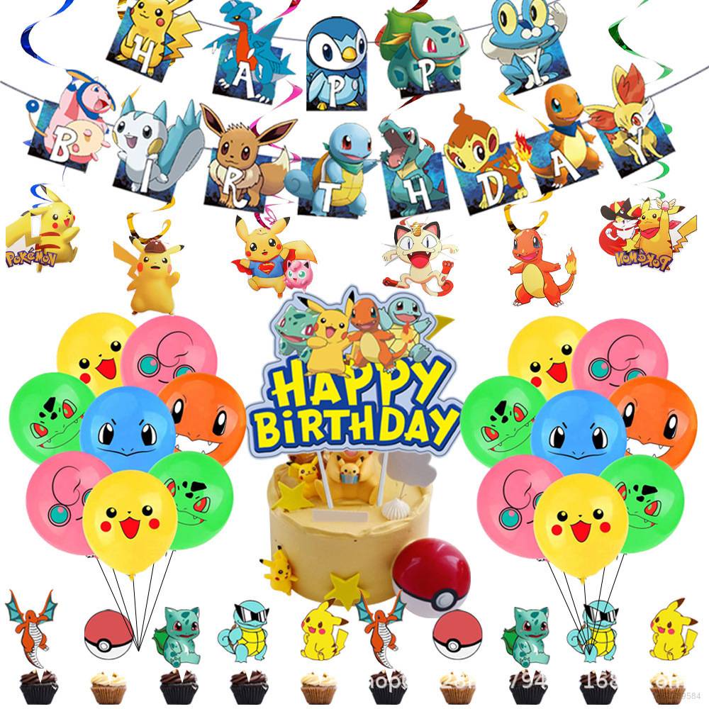 Set Bong Bóng + Que Cắm Chủ Đề Pokemon Pikachu Trang Trí Tiệc Sinh Nhật