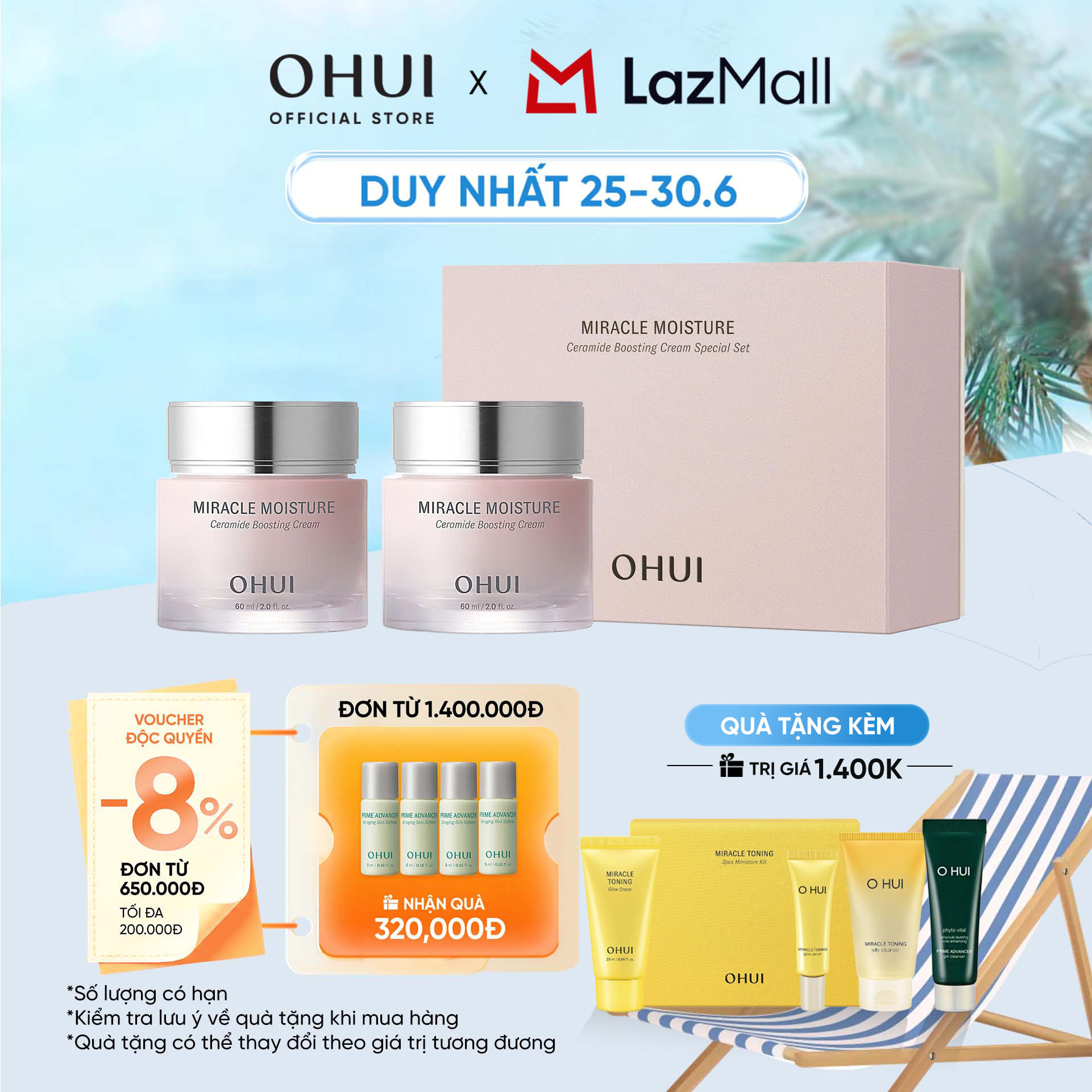 Kem dưỡng ẩm mịn mượt căng sáng da OHUI Miracle Moisture Cream 60ml+60ml