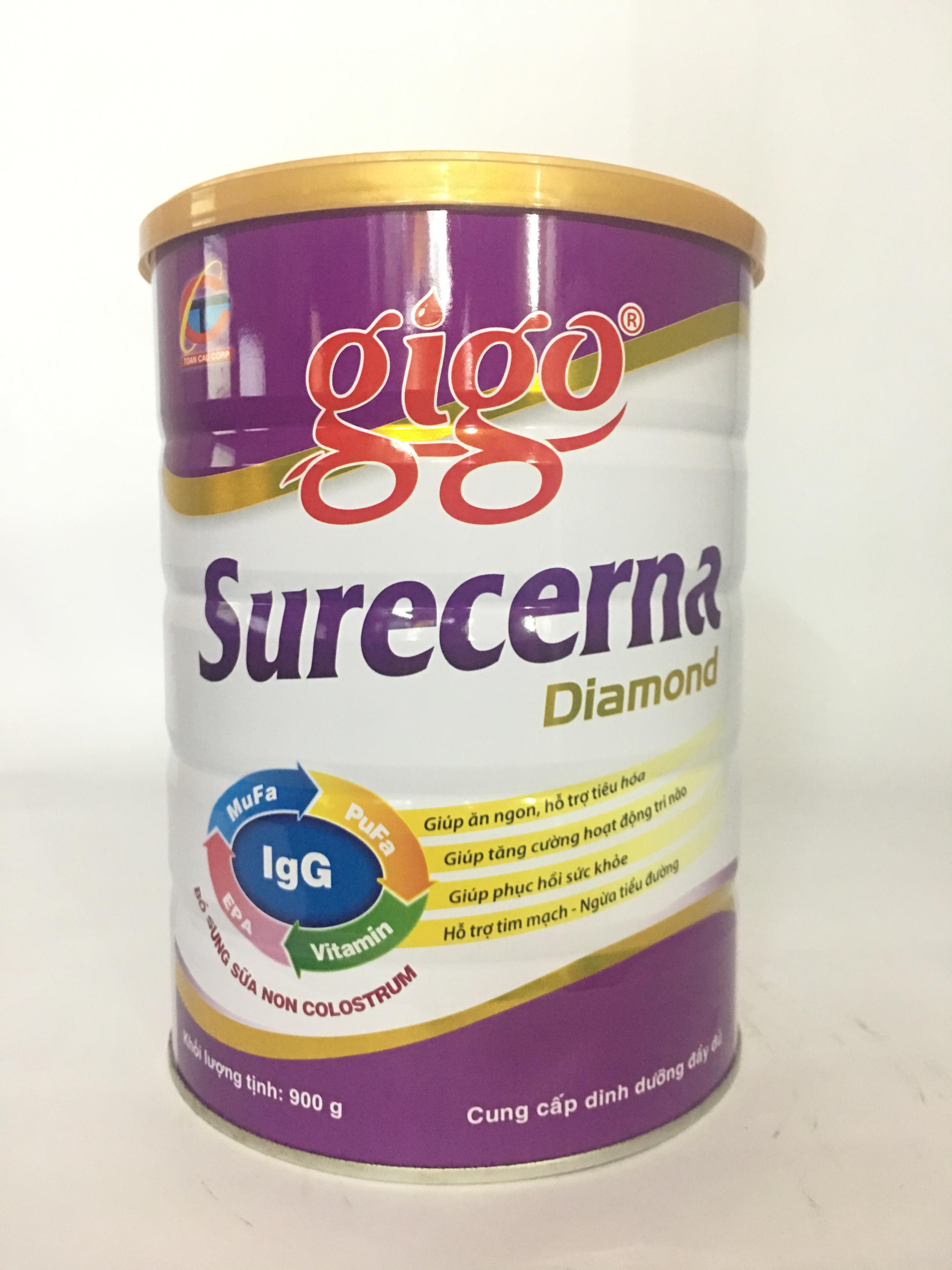 Sữa bột GIGO surecerna Diamond 900 Gr : bột dinh dưỡng bổ sung cho người trưởng thành, người sau phẫu thuật