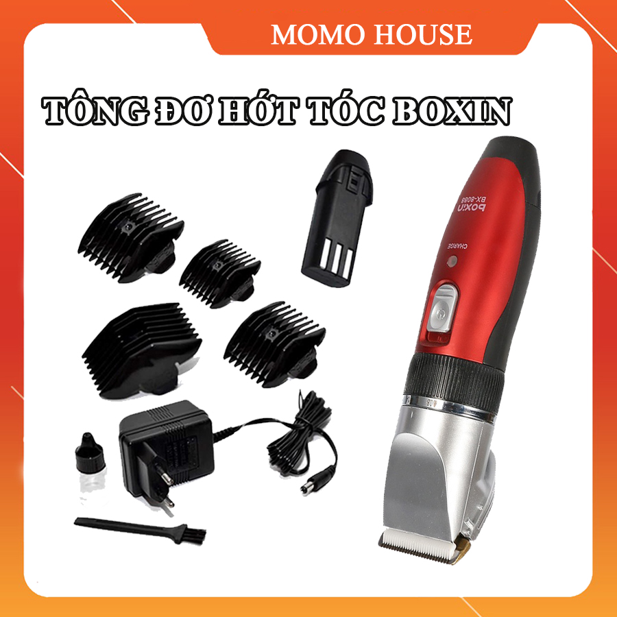 Tông Đơ Cắt Tóc BOXIN Sạc Pin Tích Điện Cao Cấp, Hộp Đầy Đủ Phụ Kiện, Tặng Kèm 4 Lưỡi Cắt Thay Thế và Pin Chính Hãng