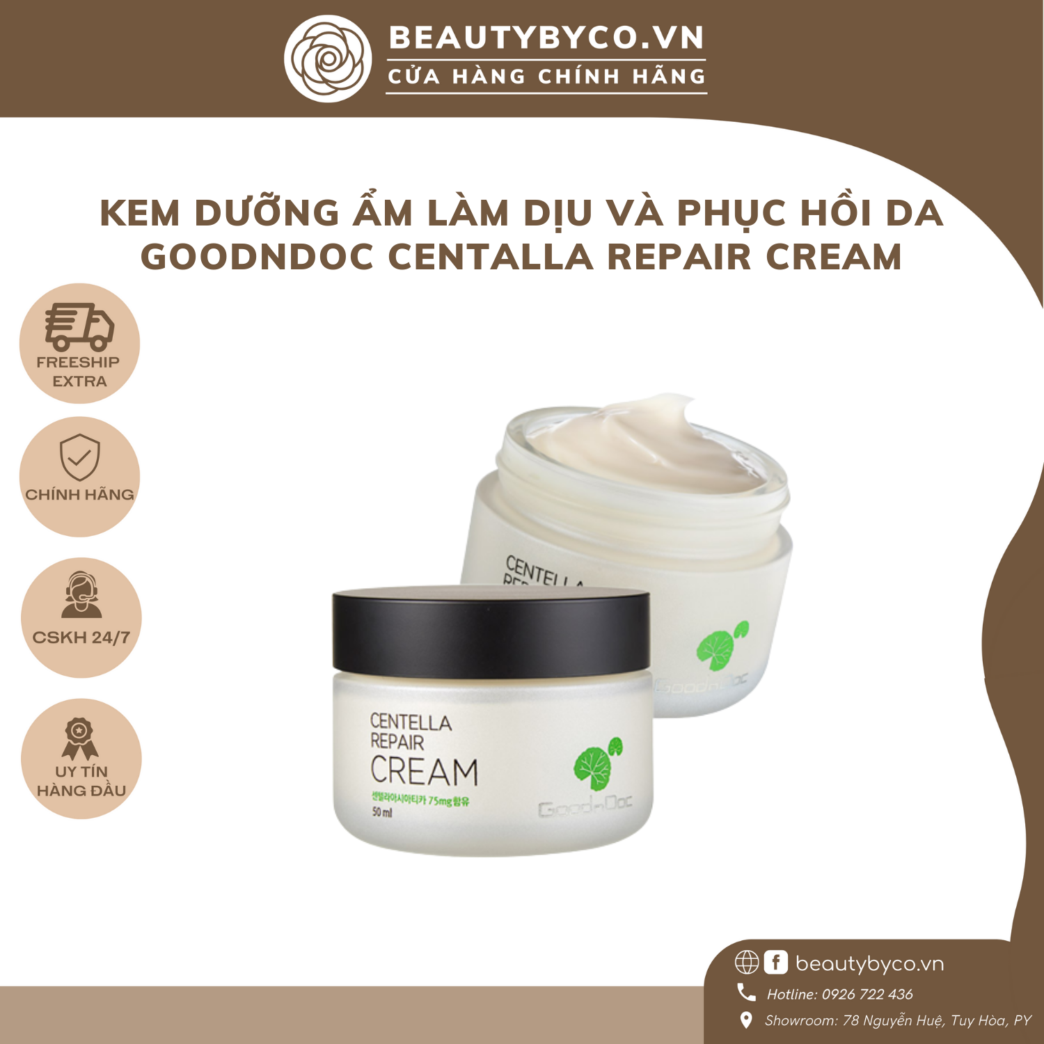 Kem dưỡng phục hồi da chiết xuất rau má GoodnDoc Centella Repair Cream 50ml - Beautybyco
