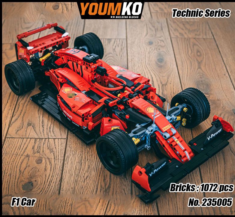 Đồ chơi Lắp ráp Mô hình siêu xe 023005 Technic Supercar Magic Cool Red Ferrari SF90 F1 Formula Racing Car 1:10