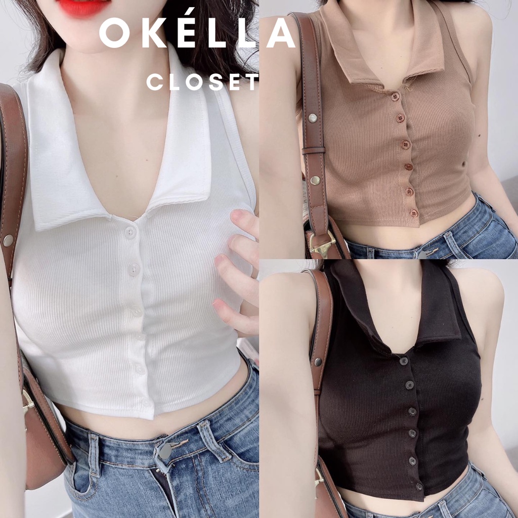 Áo croptop cổ trụ sexy cá tính, áo thun gân co giãn Okélla