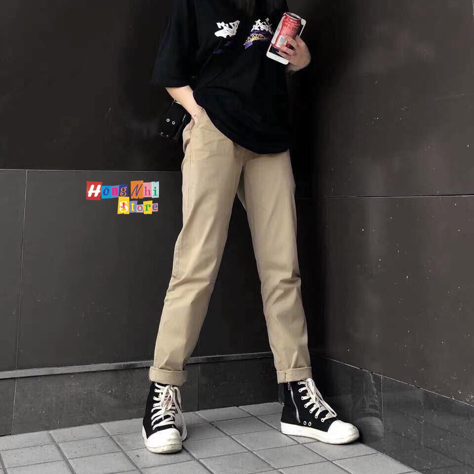 Quần Kaki Trơn Dài Lưng Thun Màu Tan Basic Pant Unisex Oversize Ulzzang - MM