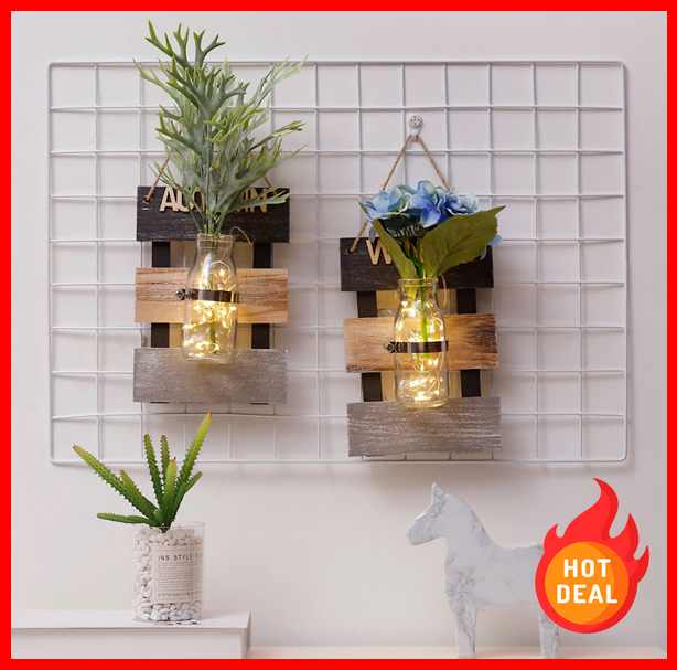 Kệ gỗ Treo Tường kèm bình hoa trang trí, giá treo tường trồng cây thủy sinh, cây thủy sinh treo tường - bình hoa treo tường - LH011 - LH521