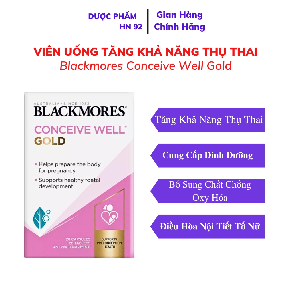 Viên uống tăng khả năng thụ thai Blackmores Conceive Well Gold, Bổ trứng cho nữ giới Duocphamhn92 56 viên