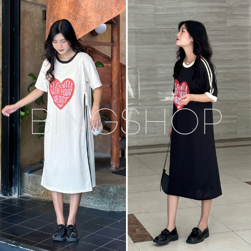 Guuhouse Đầm suông nữ - váy suông dáng rộng cổ tròn túi eo mặc được bầu