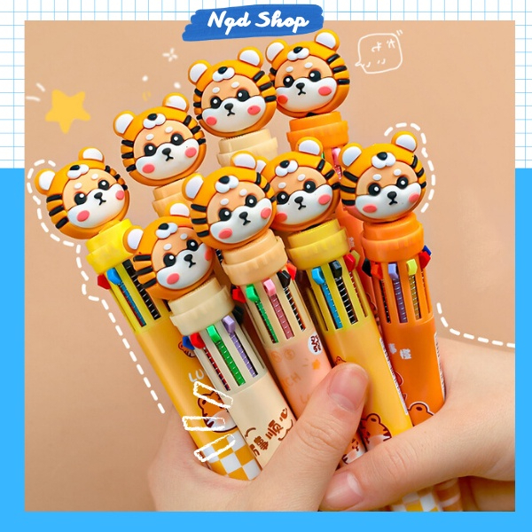 Bút bi 10 màu hình chú chó Shiba cực dễ thương ngòi 0.5 mm