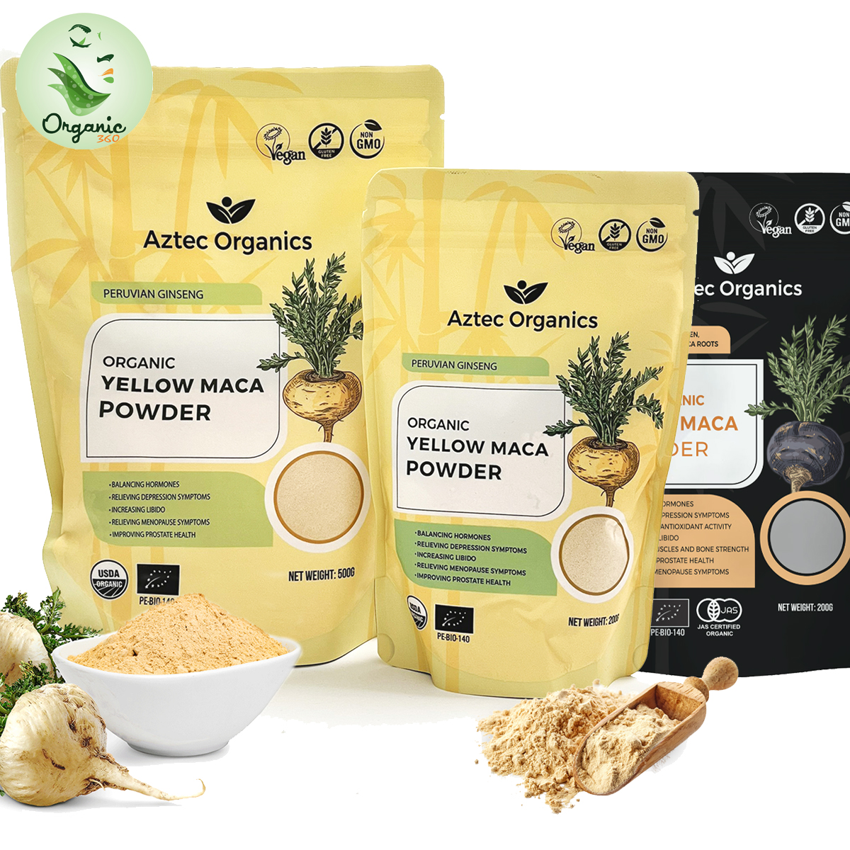 Bột nhân sâm Maca đen Maca vàng hữu cơ Aztec Organics 200g 500g Organic maca powder