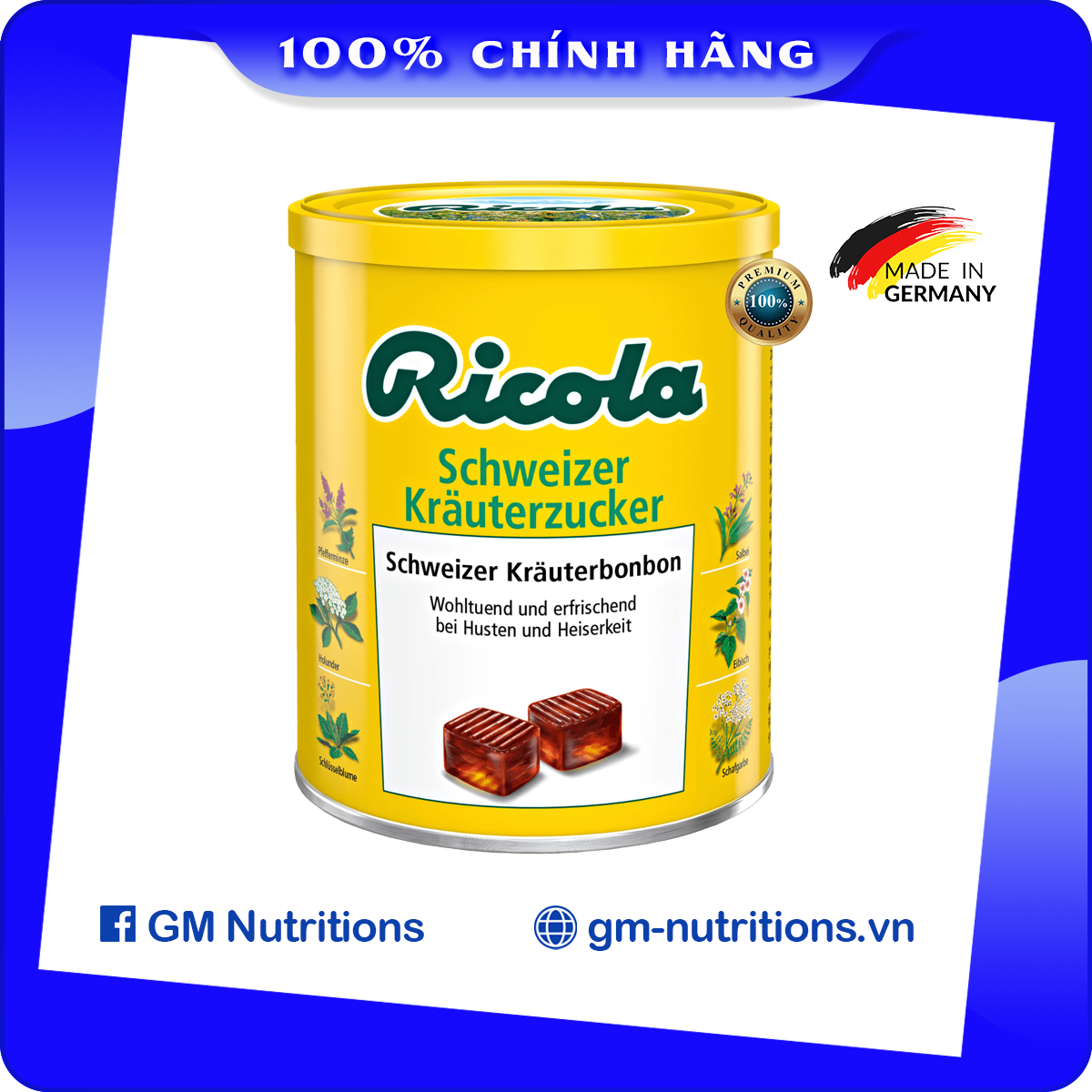 Kẹo ngậm thảo dược giảm ho khàn giọng Ricola Hộp 250g