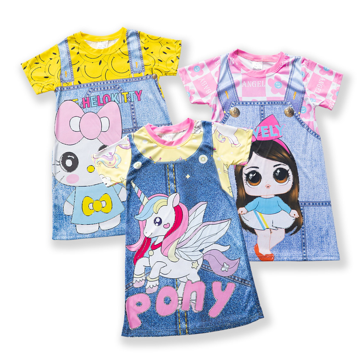 Combo 3 Váy bé gái giả yếm in hình 3D họa tiết vải thun hiệu MIMYKID