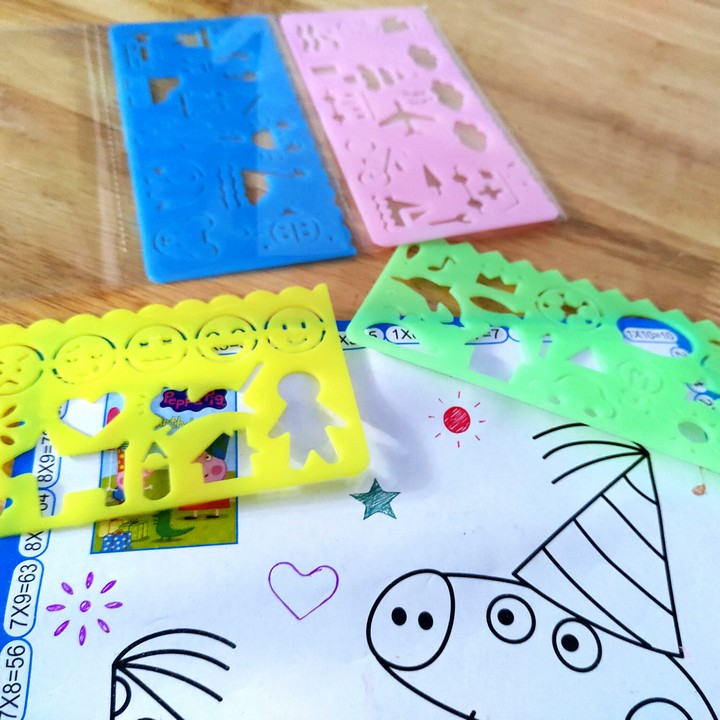 Khuôn vẽ tranh cho bé, khuôn vẽ hình trang trí, bộ 4 thước kẻ vẽ hình sáng tạo