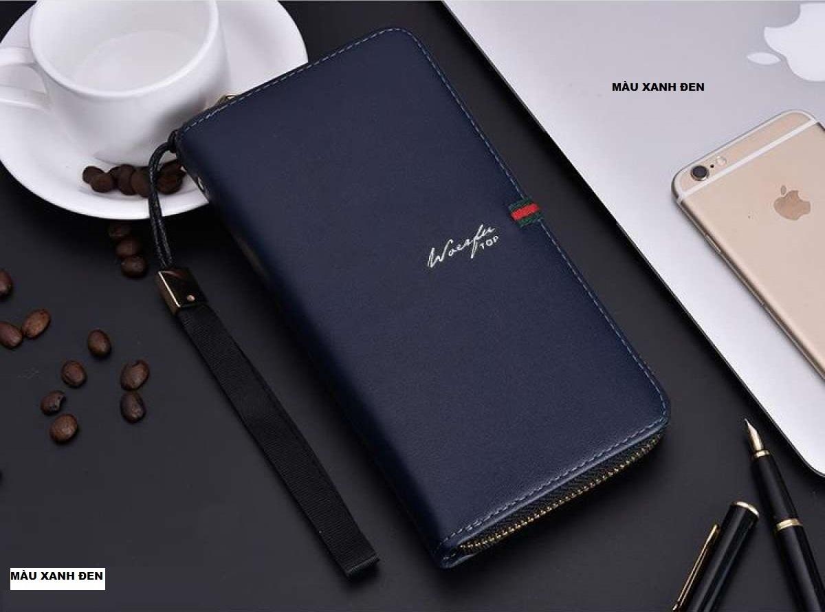 Bóp ví da cầm tay nam cao cấp - Khóa kéo ngoài(xanh đen/cafe sẫm/đen)W